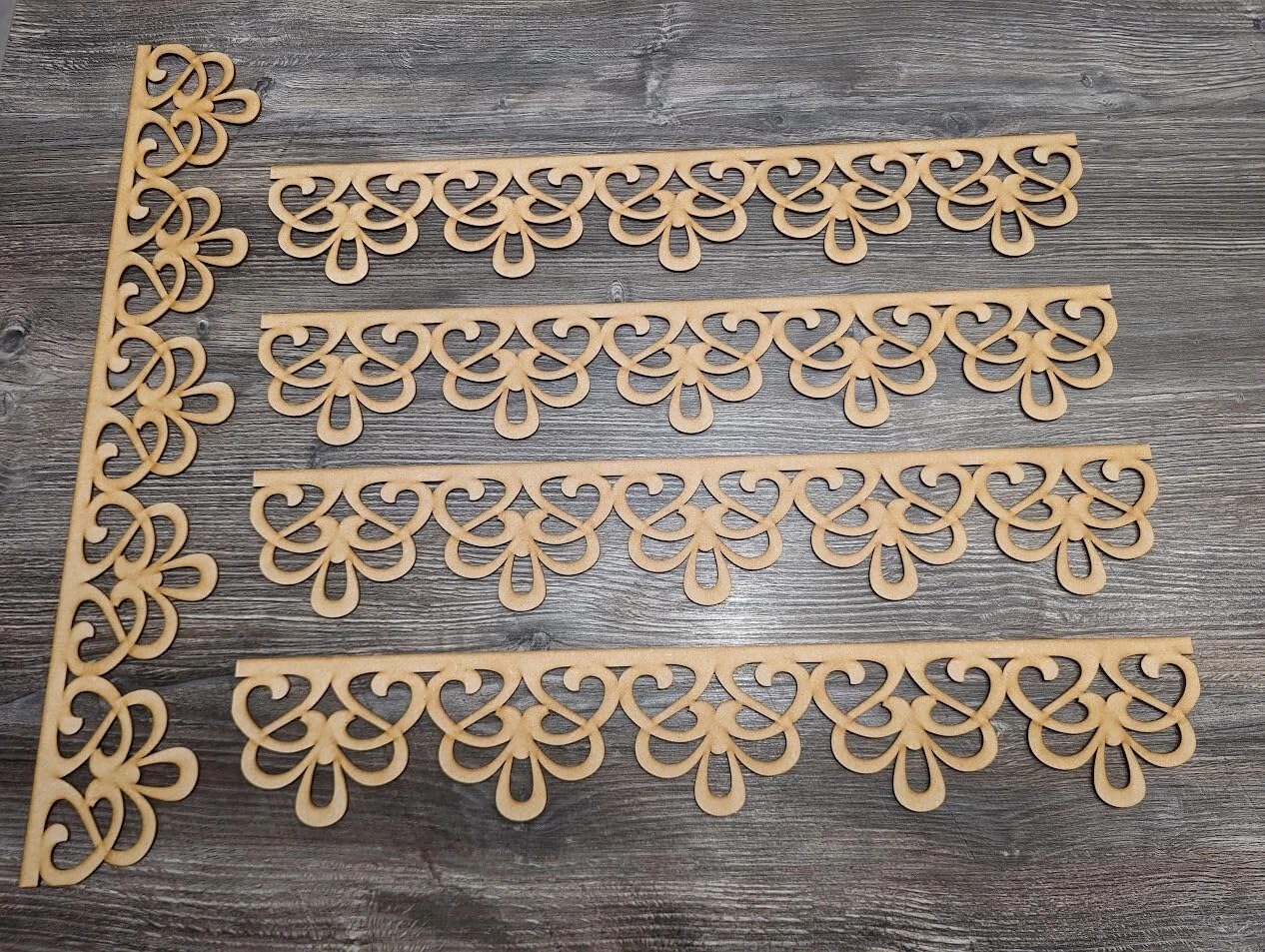 5 Pcs MDF Decorative Wood Border Embellishments – MDF Trim for Wall Decor, Furniture, DIY Crafts, Scrapbooking, and Art Projects (12x4 Inch)